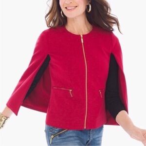 Chico’s women’s 0 (Chico’s small) ponte cape SS jacket renaissance red NWT
